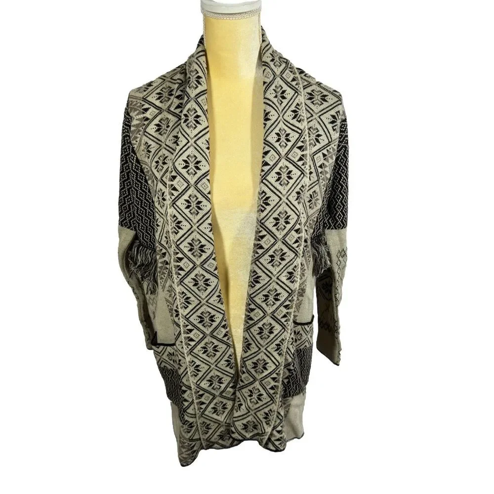 Uludag Triko Cardigan‎ Women's Size M Sweater Fringe Boho Southwestern Aztec